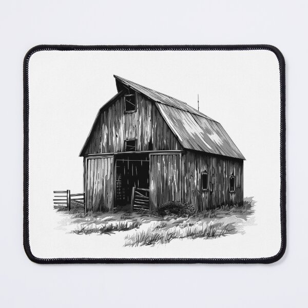 Item preview, Weathered Farm Barn – Black and White Rustic Country Illustration designed and sold by inkoutninja.