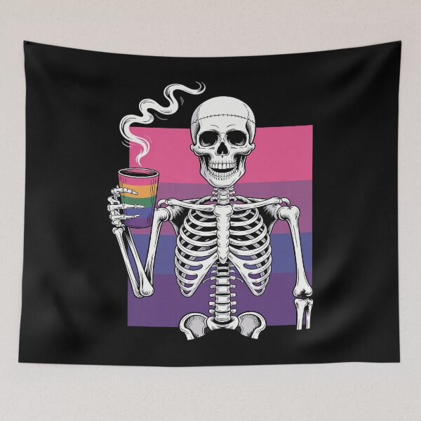 Item preview, Skeleton Drinking Coffee LGBT-Q Bisexual Pride Flag designed and sold by JonathalIngham.
