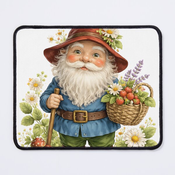 Item preview, Whimsical Garden Gnome with Strawberries and Daisies designed and sold by WavesStation.