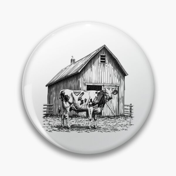 Item preview, Barnyard Cow & Barn – Black and White Farm Life Illustration designed and sold by inkoutninja.