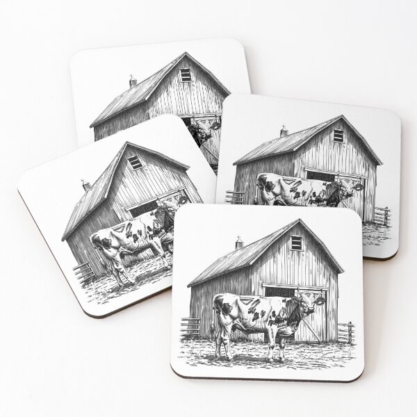 Item preview, Barnyard Cow & Barn – Black and White Farm Life Illustration designed and sold by inkoutninja.
