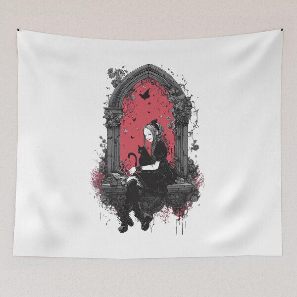 Item preview, Gothic Girl Black Cat Dark Valentines Emo Gift designed and sold by PluffyPanda.
