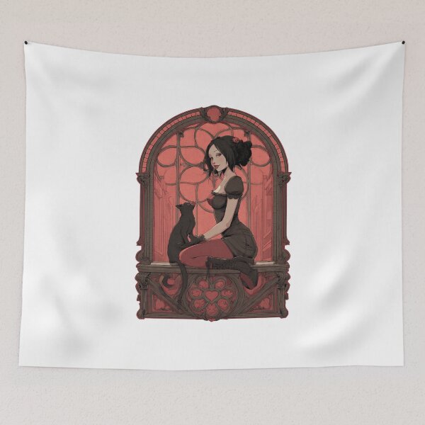 Item preview, Romantic Valentines Goth Girl Window Black Cat Gift designed and sold by PluffyPanda.
