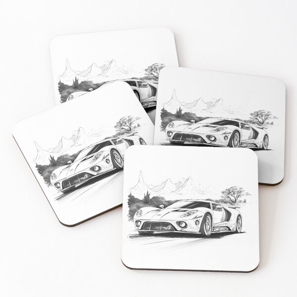 Item preview, Supercar Speed – Black and White Racing Illustration with Mountain Scenery designed and sold by inkoutninja.
