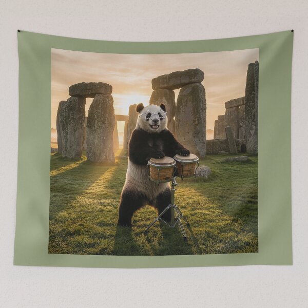 Item preview, Flamboyant Giant Panda Plays the Bongos at Stonehenge designed and sold by Tridentulus.