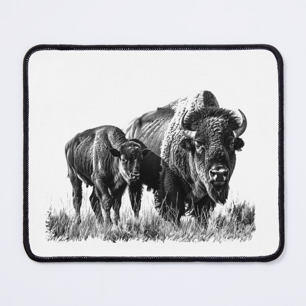 Item preview, Bison and Calf – Black and White American Wildlife Illustration designed and sold by inkoutninja.