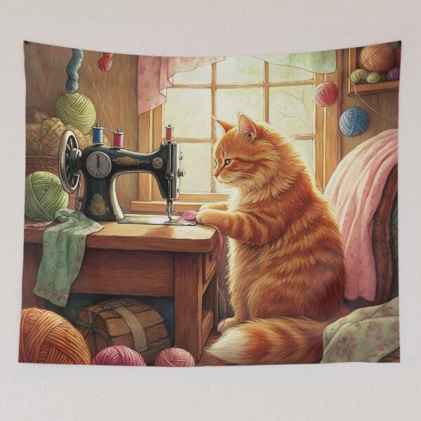 Item preview, Easily Distracted By Cats And Sewing - A Cat Sewing designed and sold by Wiss2Arts.