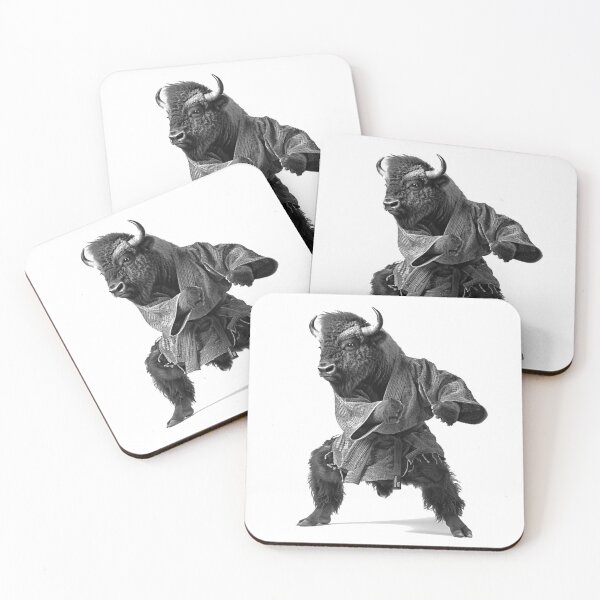 Item preview, Karate Bison – Funny Martial Arts Animal Illustration in Black and White designed and sold by inkoutninja.