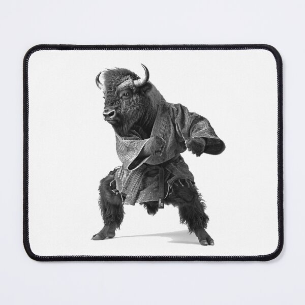 Item preview, Karate Bison – Funny Martial Arts Animal Illustration in Black and White designed and sold by inkoutninja.