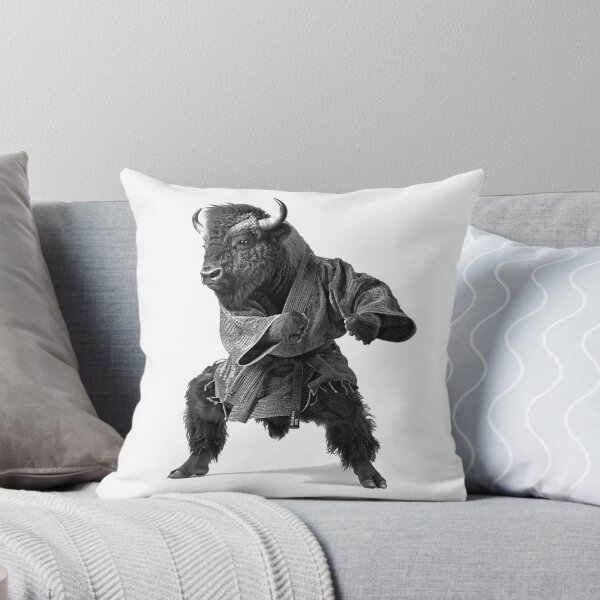 Item preview, Karate Bison – Funny Martial Arts Animal Illustration in Black and White designed and sold by inkoutninja.