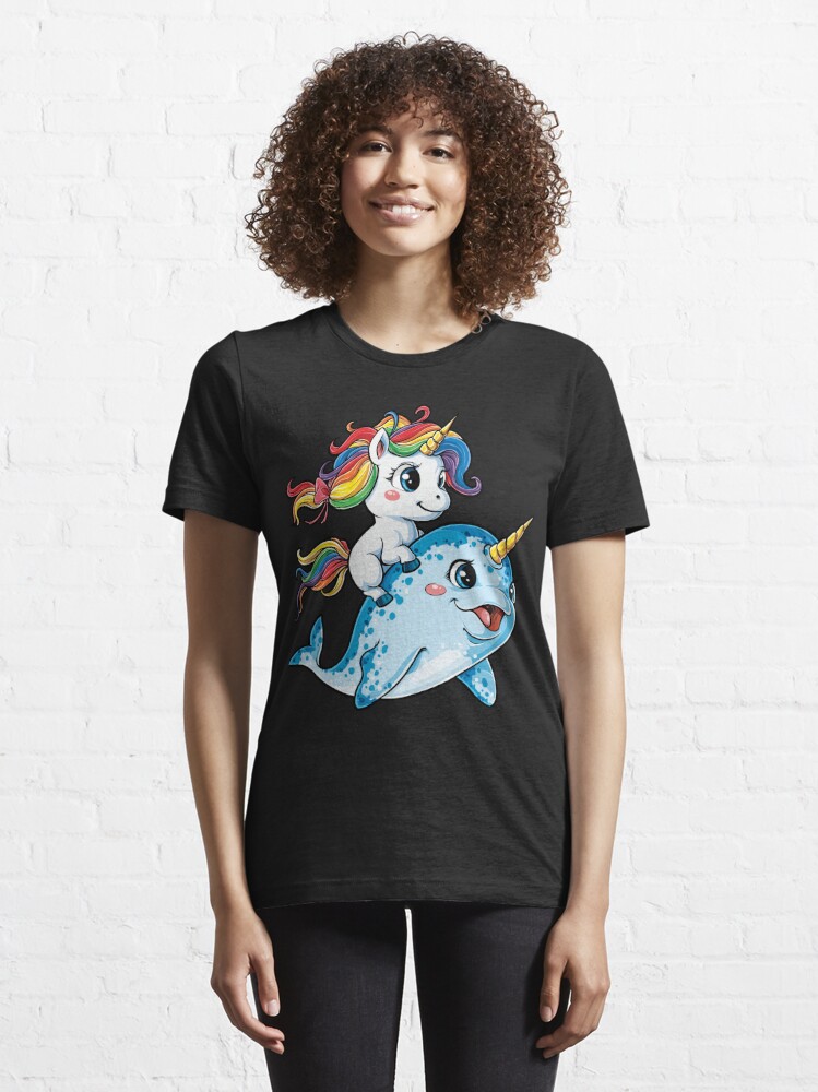 Unicorn Riding Narwhal T shirt Squad Girls Kids Rainbow Unicorns