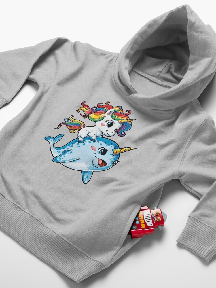 Alternate view of Unicorn Riding Narwhal T shirt Squad Girls Kids Rainbow Unicorns Gifts Party Toddler Pullover Hoodie