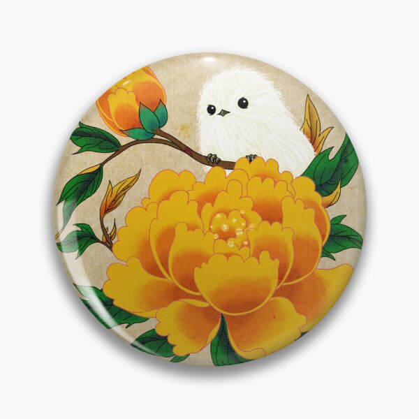 Artikelvorschau, Koreanische Vögel & Blumen – Flauschmeise & Goldpfingstrose (Gelbe Edition) entworfen und verkauft von QamarART Paintings.