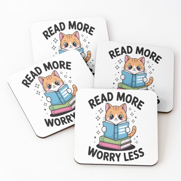 Item preview, Book Lover Cute Cat Reading Read More Worry Less designed and sold by TheRetroStyle.