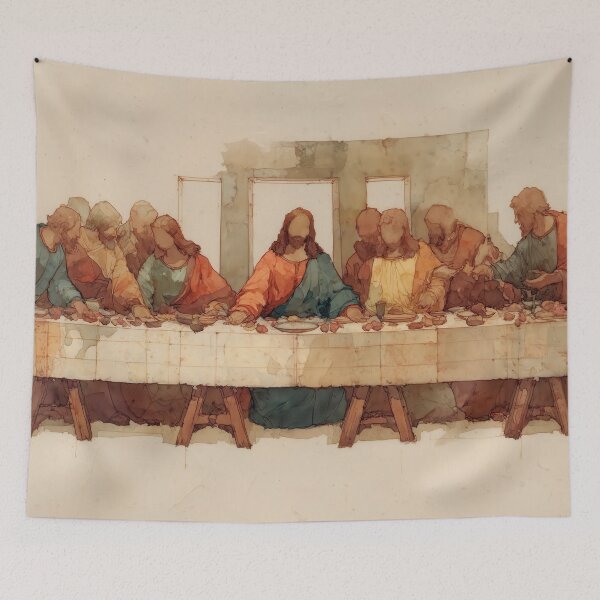 Item preview, Last Supper Watercolor Print – Modern Christian Art designed and sold by FaithArtCrea.
