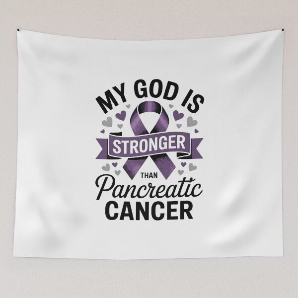 Item preview, God Is Stronger Pancreatic Cancer Awareness Purple Graphic designed and sold by FaithAbbott.
