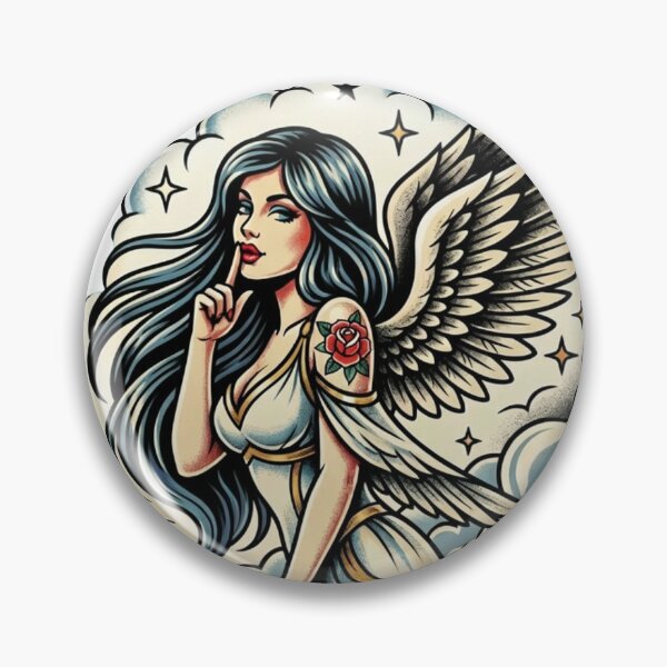 Artikelvorschau, Tattoo-Stil: Frecher Engel entworfen und verkauft von TinyRed SpiralArt.