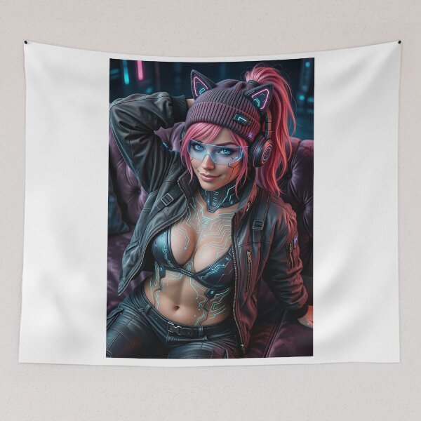 Item preview, Cathrynedelamort cyberpunk gamer in cat beanie designed and sold by CathryneDelamort.
