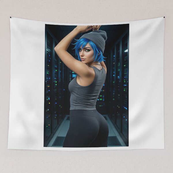Item preview, Cipher Blue Hair Hacker in Beanie and Server Room designed and sold by CathryneDelamort.