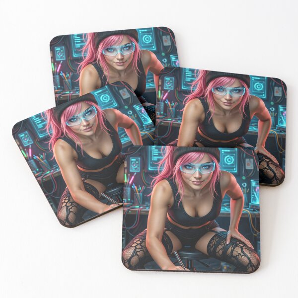 Item preview, Cassandra Hacker Girl in Neon Beanie and Goggles designed and sold by CathryneDelamort.