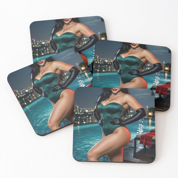 Item preview, Cassandra poolside in green satin and black gloves designed and sold by CathryneDelamort.