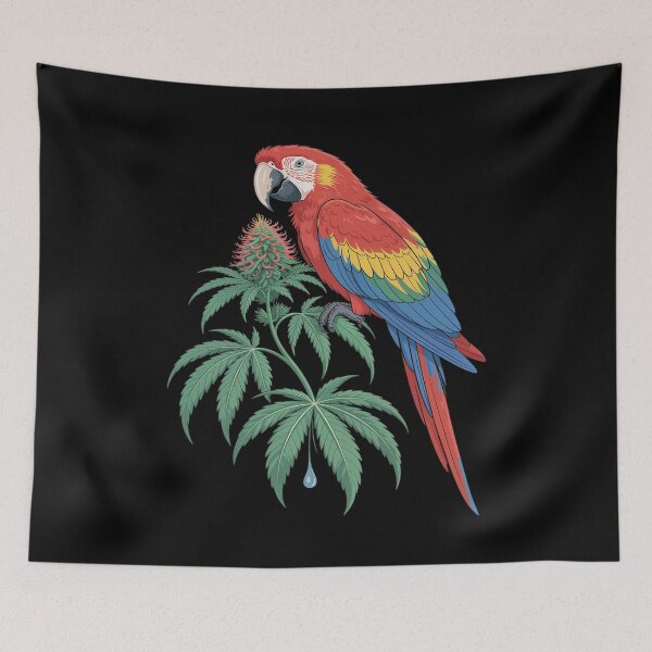 Item preview, Parrot sits on a cannabis vine designed and sold by Tatianamiobi.