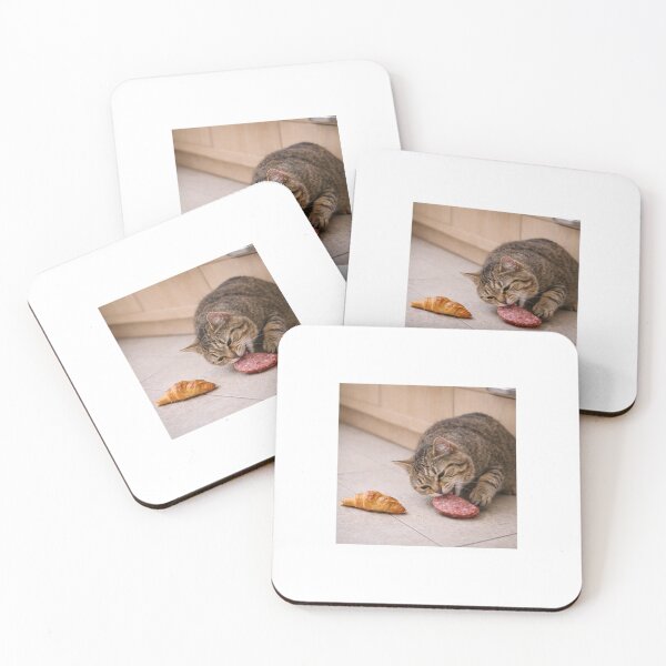 Item preview,  Mischievous Cat Stealing Salami in the Kitchen designed and sold by LovelyCatGalaxy.