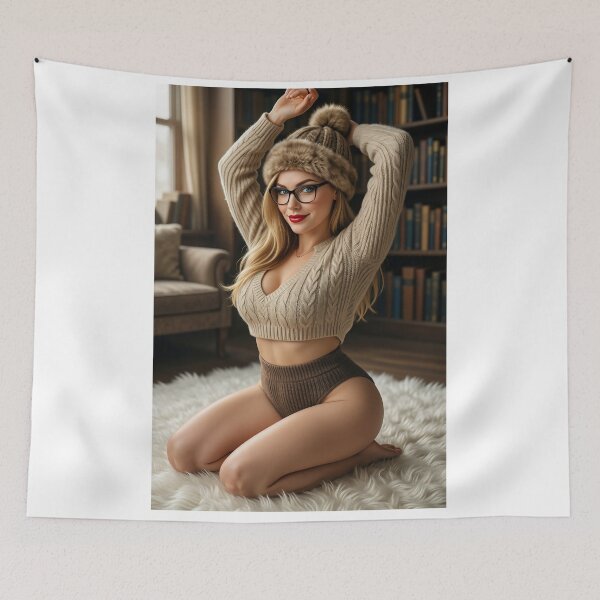 Item preview, Ilya cozy in cable knit sweater and fur beanie designed and sold by CathryneDelamort.
