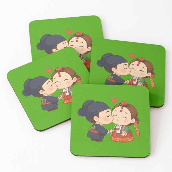 Item preview, Cute Korean Hanbok Couple – Kawaii Love Illustration designed and sold by mycreastyle.