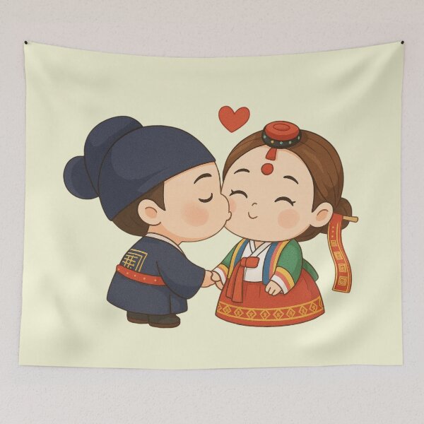 Item preview, Cute Korean Hanbok Couple – Kawaii Love Illustration designed and sold by mycreastyle.