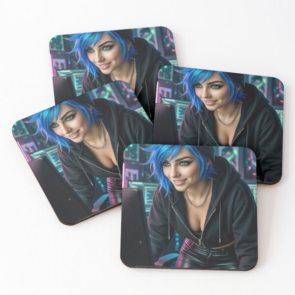 Item preview, Cipher Hacker in Black Beanie and Blue Hair designed and sold by CathryneDelamort.