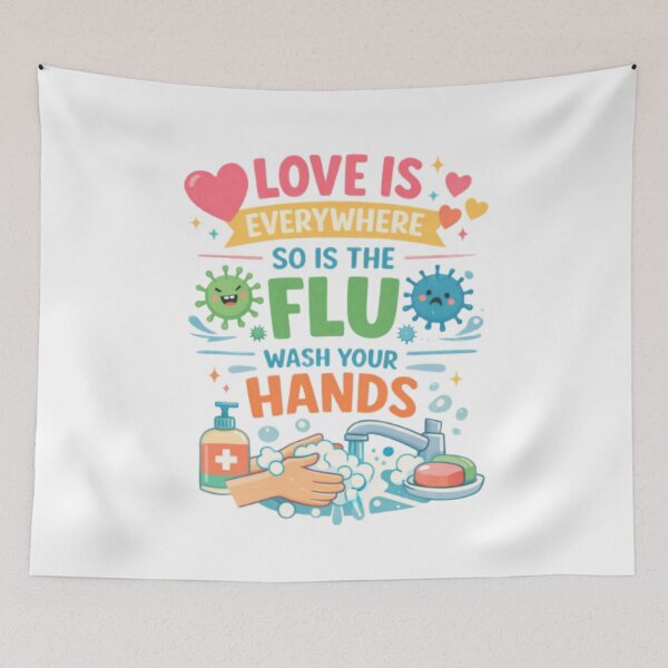 Item preview, Love Is Everywhere, So Is the Flu – Wash Your Hands Cute Hygiene Poster designed and sold by Tomasz  Siennicki.