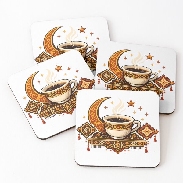 Item preview, Arabic Coffee Cup with Crescent Moon & Stars – Islamic Coffee Illustration designed and sold by KivaroArt.