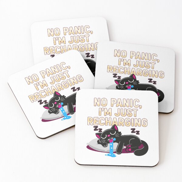 Item preview, No Panic, I'm Just Recharging – Cute Sleeping Black Cat designed and sold by Arte Cartoon From TagTeam Group.