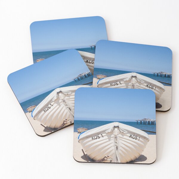 Item preview, White boat lying on the beach, pier in the background, Koserow designed and sold by Torsten  Krüger.