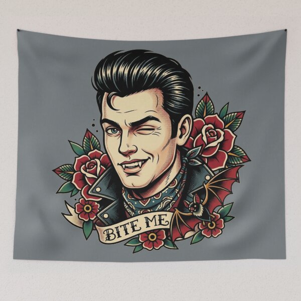 Item preview, Bite Me - Rockabilly Vampire designed and sold by TinyRed SpiralArt.