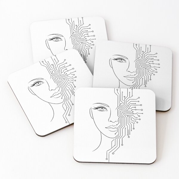 Item preview, Minimalist AI Woman Face – Human and Technology Line Art Illustration designed and sold by Lumiart1408.