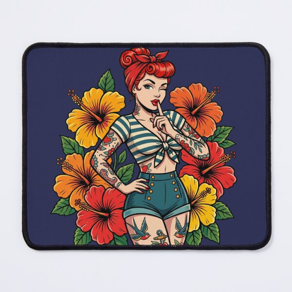 Item preview, Tropical Paradise Pin up - Tattoo Style Art designed and sold by TinyRed SpiralArt.