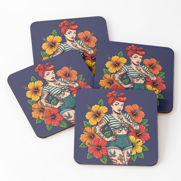 Item preview, Tropical Paradise Pin up - Tattoo Style Art designed and sold by TinyRed SpiralArt.