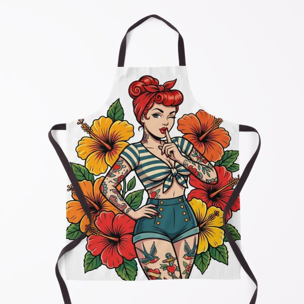 Item preview, Tropical Paradise Pin up - Tattoo Style Art designed and sold by TinyRed SpiralArt.