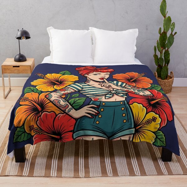 Item preview, Tropical Paradise Pin up - Tattoo Style Art designed and sold by TinyRed SpiralArt.