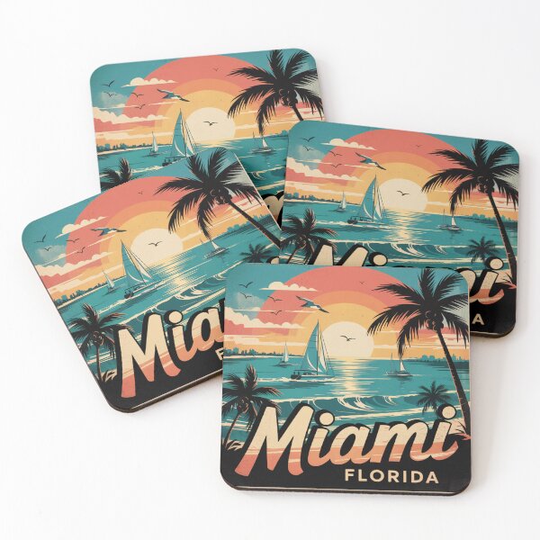 Item preview, Miami Florida Retro Sunset - Vibrant Sailboats - Vintage Coastal designed and sold by CircinusStore.