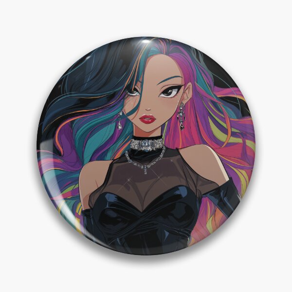 Item preview, rainbow hair anime girl designed and sold by CursedbyLilith.