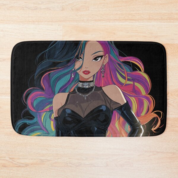 Item preview, rainbow hair anime girl designed and sold by CursedbyLilith.