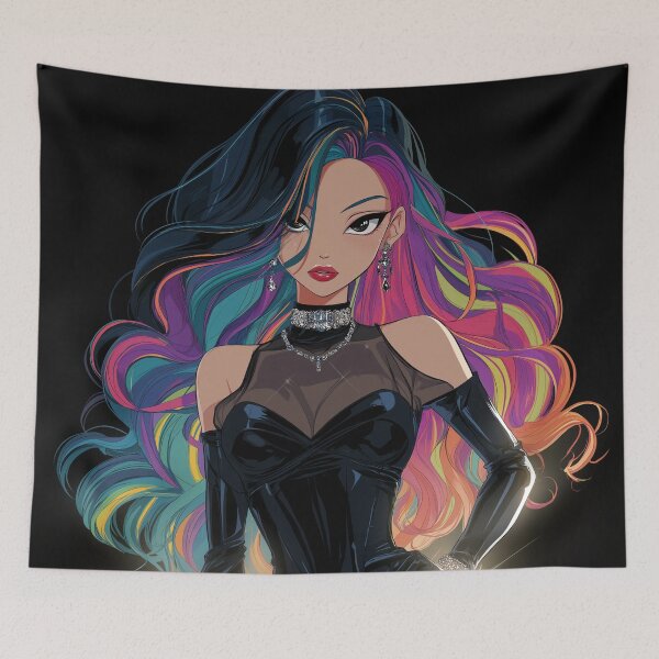 Item preview, rainbow hair anime girl designed and sold by CursedbyLilith.