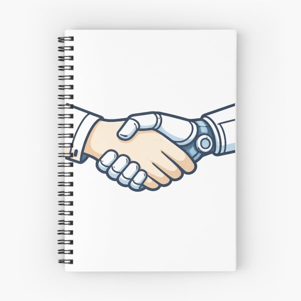 Item preview, Human and Robot Handshake – AI and Human Partnership Illustration designed and sold by Lumiart1408.