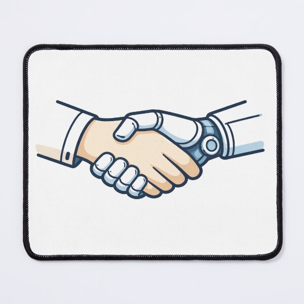 Item preview, Human and Robot Handshake – AI and Human Partnership Illustration designed and sold by Lumiart1408.