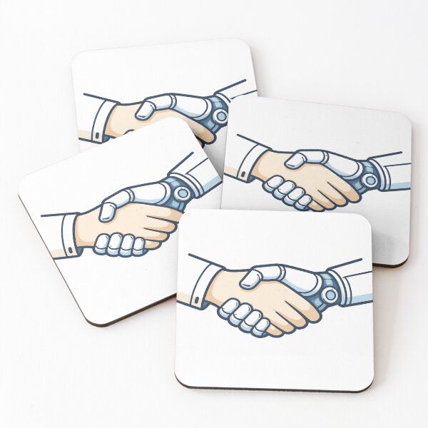 Item preview, Human and Robot Handshake – AI and Human Partnership Illustration designed and sold by Lumiart1408.