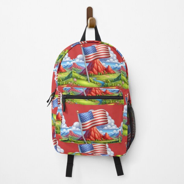 Item preview, Scenic View of Red Hill USA – The Most Beautiful Landscape Label with American Flag, designed and sold by PaintMeWorld.