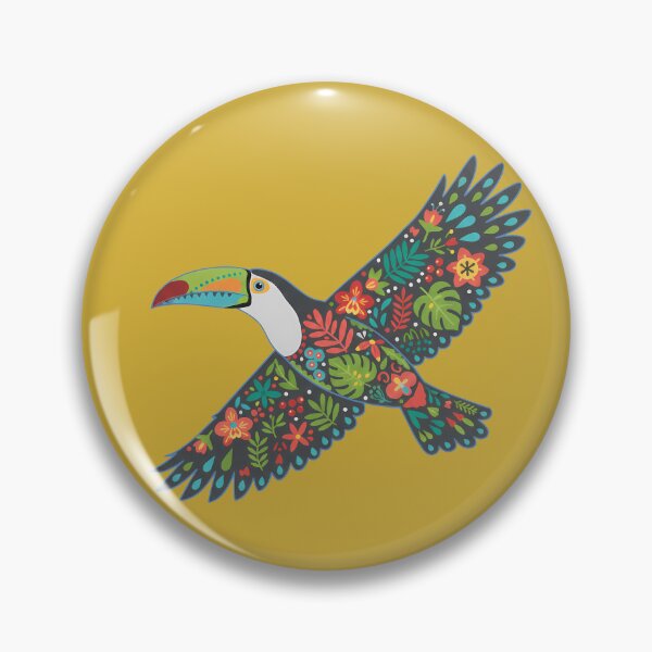 Item preview, Toucan in Flight with Tropical Foliage – Hope for Wildlife Scandinavian Folk Art by heidiannemorris © designed and sold by FOLK ART FUSION by heidiannemorris.